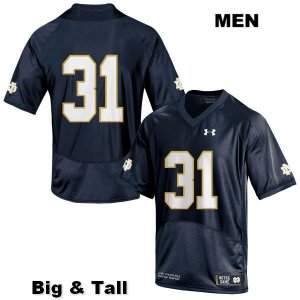 Notre Dame Fighting Irish Men's Cole Capen #31 Navy Under Armour No Name Authentic Stitched Big & Tall College NCAA Football Jersey IJC0099CN